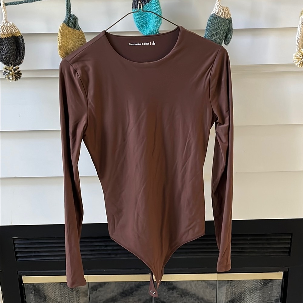Abercrombie & Fitch Brown Matte Long Sleeve Crew Neck Bodysuit